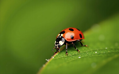Fototapeta premium Macro Shot of a Ladybug on a Leaf