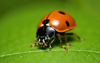 Fototapeta premium Macro Shot of a Ladybug on a Leaf