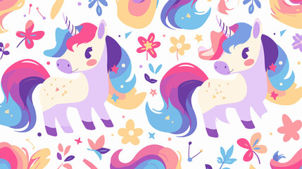 Enchanting Hand Drawn Unicorns and Magic Seamless Pattern