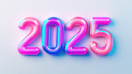 Vibrant 2025 in neon colors with glossy finish and shadow effects, creating modern and futuristic look. Perfect for celebrating new year