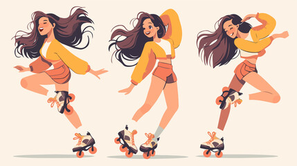Joyful Caucasian White Girl Enjoying Roller Skating Adventure