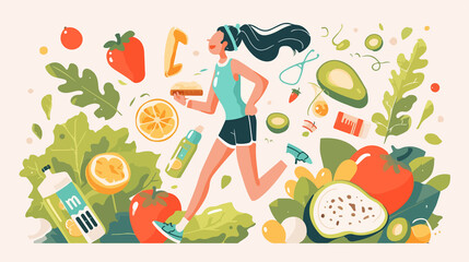 Vibrant Healthy Lifestyle Vector Illustrations for Wellness and Fitness Concepts