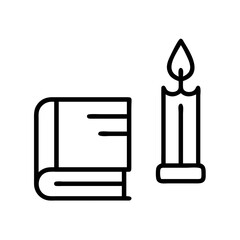 book and candle icon, book lovers day line art, book lovers day icon - simple black line art icon of book and candle, for book lovers day celebrations. book lovers day vector art.