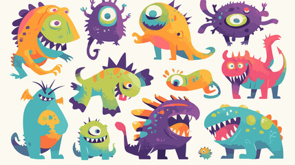 Colorful Kids Monster Collection Isolated Cartoon Character