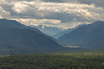 Fototapeta premium Beautiful view of Belukha mountain. Tyungur village, Altai republic, Russia
