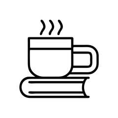 coffee cup and book icon, book lovers day line art, book lovers day icon - simple black line art icon of coffee cup and book, for book lovers day celebrations. book lovers day vector art.