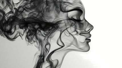 Fototapeta premium Smokers profile with smoke swirling around capturing the seductive yet harmful embrace of tobacco. Embrace. Illustration