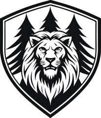  Lion Head in Shield with Trees Vector Illustration