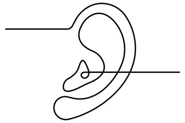 Human ear continuous one line drawing and  minimalist outline vector icon