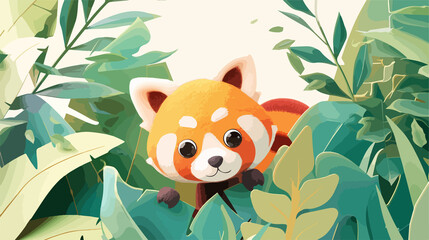 Adorable Red Panda in Felt Jungle - 3D Illustration