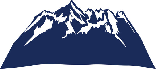Mountain range with snow-capped peaks on white