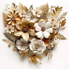 A bouquet of flowers with gold accents
