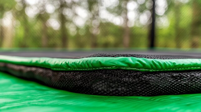 A close up of a green and black trampoline