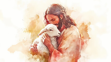 inspirational jesus embracing lamb