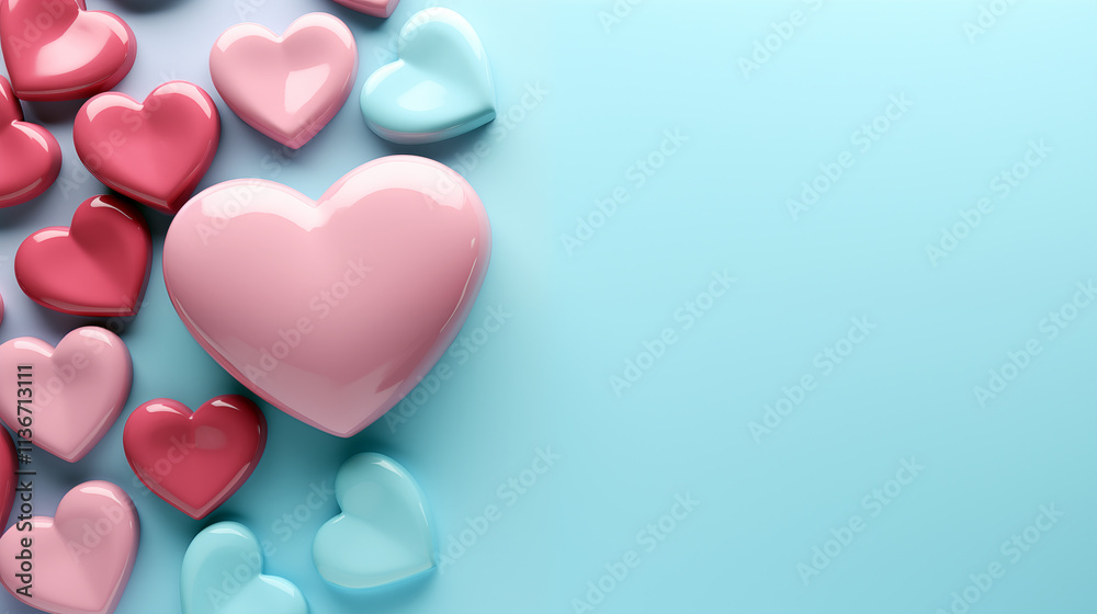 Poster A blue background with pink and blue hearts