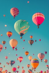 Colorful hot air balloons float above a vibrant crowd during a festival at dawn