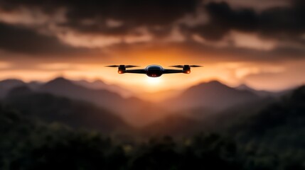 Fototapeta premium A drone flying over a mountain range at sunset