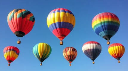 Obraz premium Colorful hot air balloons soaring in a bright blue sky during a sunny day