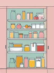 pantry storage board with jars and boxes cartoon vector