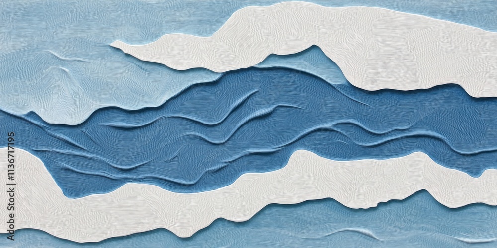 Aufkleber Ceramic texture with layered blue and white patterns reflecting waves and fluid movement in a contemporary design