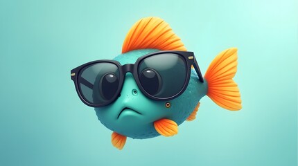 Fototapeta premium Cool Fish with Sunglasses: A 3D Rendered Cartoon Fish