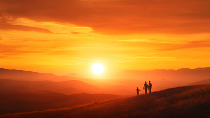 Fototapeta premium Family Silhouette at Sunset