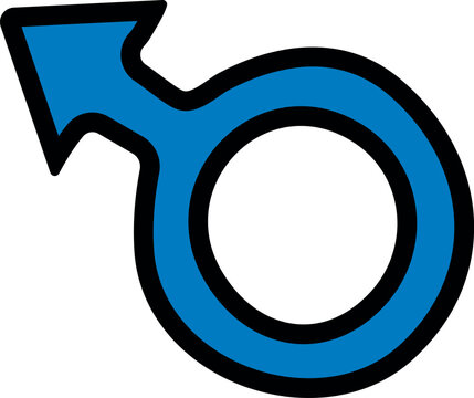 Segno iconico del Maschile con fondo blu e contorni neri marcati