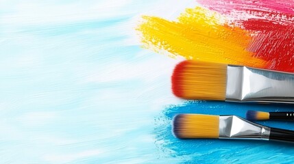 Two paintbrushes sitting next to each other on a blue surface