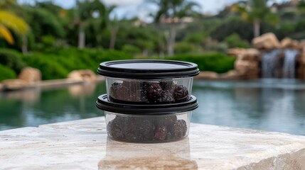 A couple of plastic containers sitting on top of a table