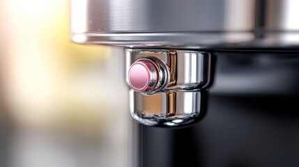 A close up of a coffee machine with a pink button