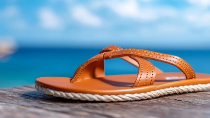 Naklejka premium A pair of sandals sitting on top of a wooden table
