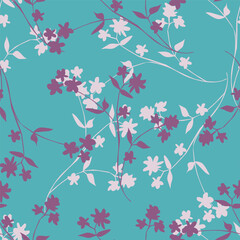 Small colorful flowers and brown flowers, hand drawn. Seamless on a light yellow background. Designed for fabric, fashion, textiles, wallpaper,