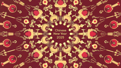 chinese new year 2025 text written in middle with kaleidoscope design 