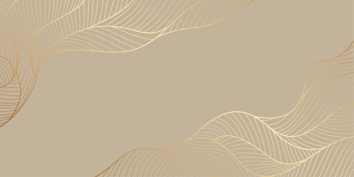 Gold lines vector art background. Abstract luxury cover design. Poster for design interior. Template for cards, flyers, banner, packaging. Premium golden illustration for luxe invite, wedding card.	