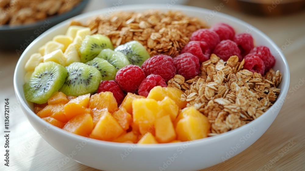 Poster Colorful fruit bowl with berries and granola at a cafe