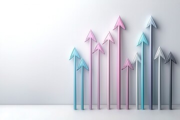 A minimalist design featuring colorful arrows pointing upward, symbolizing growth and progress against a clean, white background.