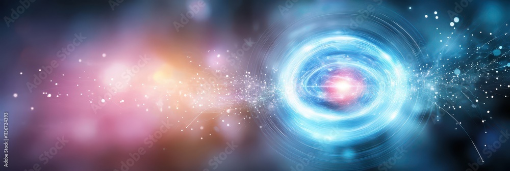 Poster exploring the depths of potential abstract quantum realms in vibrant cosmic colors