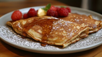 Delicious dessert with caramelized top and fresh berries served on black plate