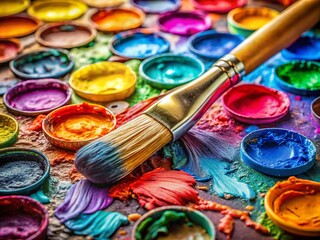 Obraz premium Vivid Palette of Paints with Brush Strokes Captured in Macro Photography Highlighting Colorful Textures and Artistic Creativity for Art Enthusiasts and Hobbyists