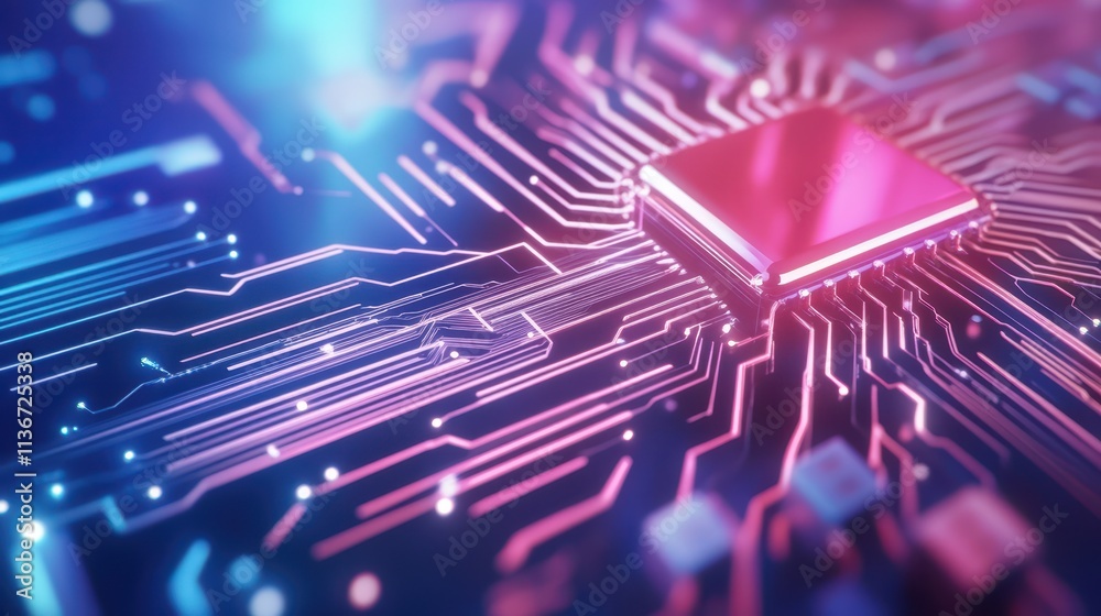 Fototapete exploring the intricate design of a quantum computing chip in vibrant colors and details