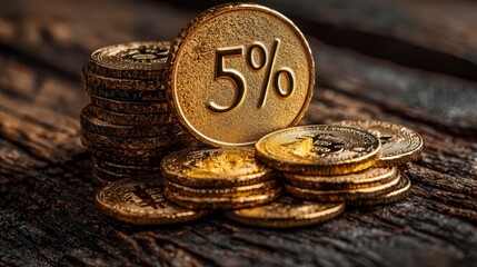 A pile of gold coins with a 5% sign on top