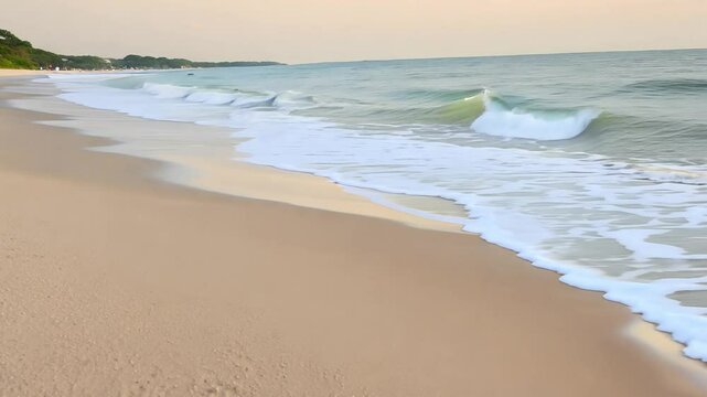 Gentle waves lap at the shoreline in this romantic tilt-down video with soft light, revealing initials in the sand