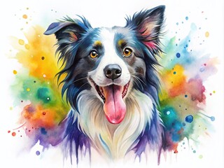 Fototapeta premium Watercolor Border Collie Clipart: Adorable Dog Illustrations for Pet Lovers