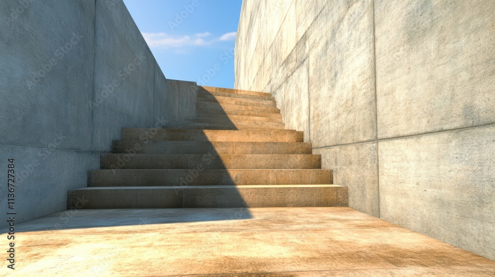 Poster stairs leading to a hidden destination in a minimalist architectural setting