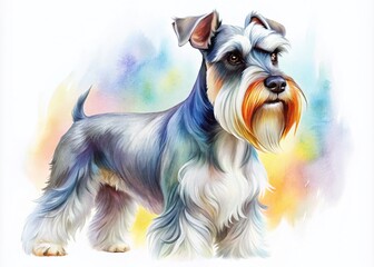 Watercolor Miniature Schnauzer Clipart, Dog Puppy Painting, Pet Portrait, Adorable Schnauzer Illustration, Canine Art,  Cute Schnauzer Image