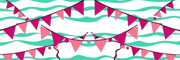 Obraz premium A banner with pink and green flags that says 