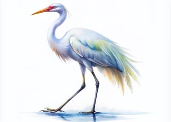 Obraz premium Watercolor White Crane Clipart, Bird Illustration, Elegant Crane Painting, Side View Crane Image, Isolated White Crane