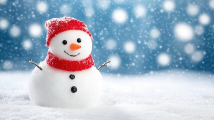 Fototapeta premium Joyful Snowman Greets the Winter Wonderland on a Bright Snowy Day