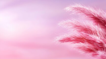 A close up of a pink feathery plant against a pink background