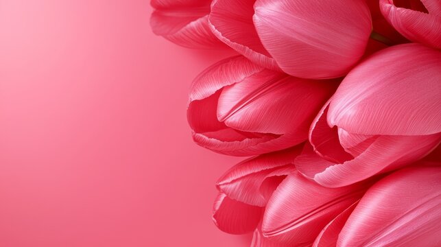 A bunch of pink tulips on a pink background
